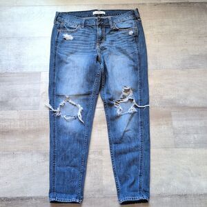 Hollister Womens Highrise Tapered Jeans Medium Wash Distressed Size 29